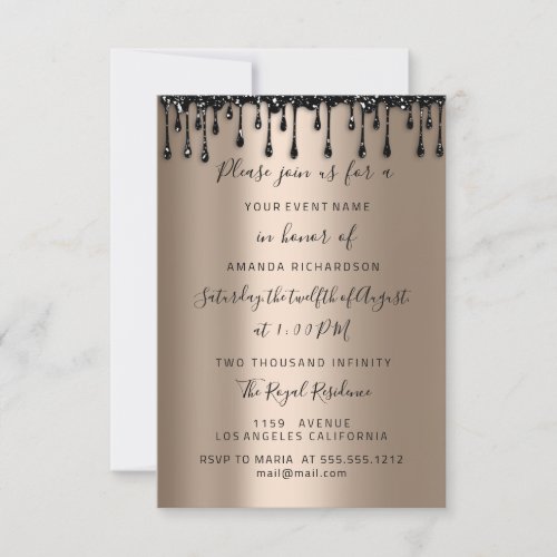  Drips Rose Black Sweet 16th Bridal Shower Wedding Invitation