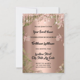 Drips Rose Bridal Wedding Wreath Woodland Fern Invitation