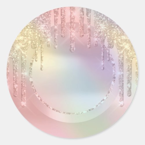  Drips Rose Glitter Sweet 16th Unicorn Holograph Classic Round Sticker