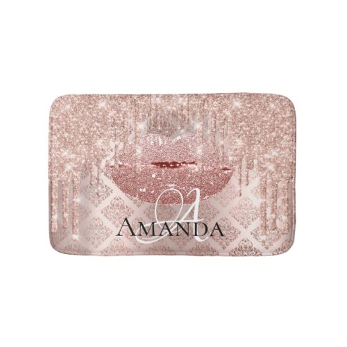 Drips Rose Pink Royal Glitter Name Monogram Makeup Bath Mat