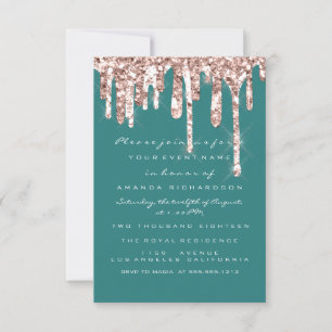 Drips Rose Teal Glitter Bridal Sweet 16th Invitation
