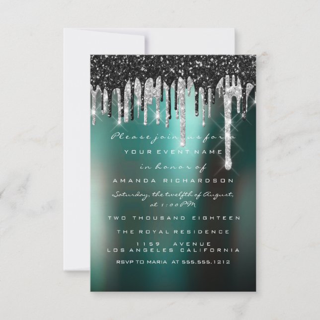 Drips Silver Black Gray Bridal Woodland Wedding Invitation (Front)