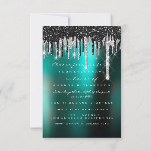 Drips Silver Black Gray Bridal Woodland Wedding Invitation