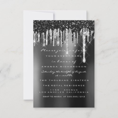 Drips Silver Black Sepia Bridal Woodland Wedding Invitation