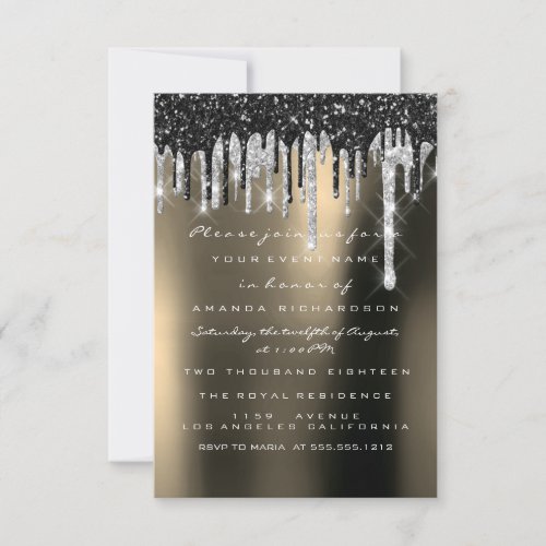 Drips Silver Black Sepia Bridal Woodland Wedding Invitation