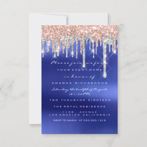 Drips Silver Blue Bridal Sweet 16th Wedding Invitation
