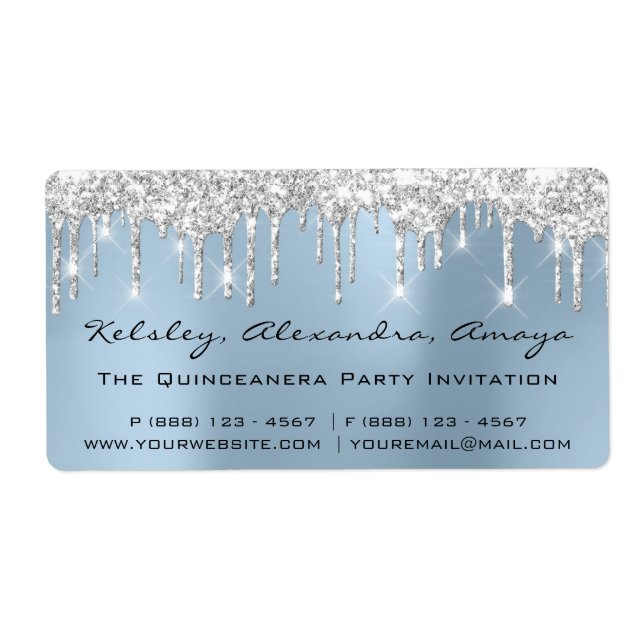 Drips Silver  Bridal Sweet 16th Quinceanera Blue Label (Front)