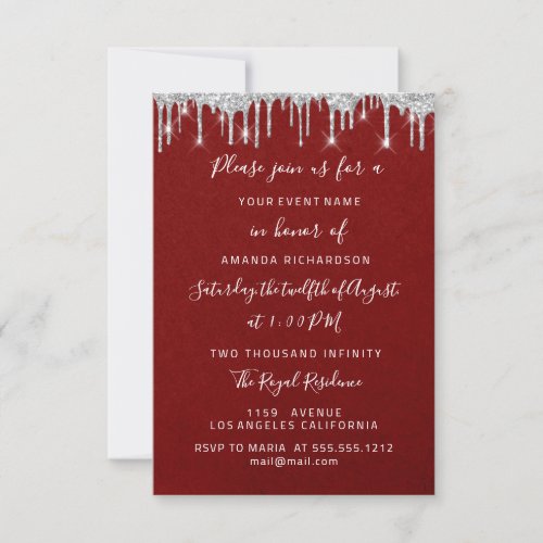 Drips Silver Bridal Wedding Sweet 16th Red Wine Invitation