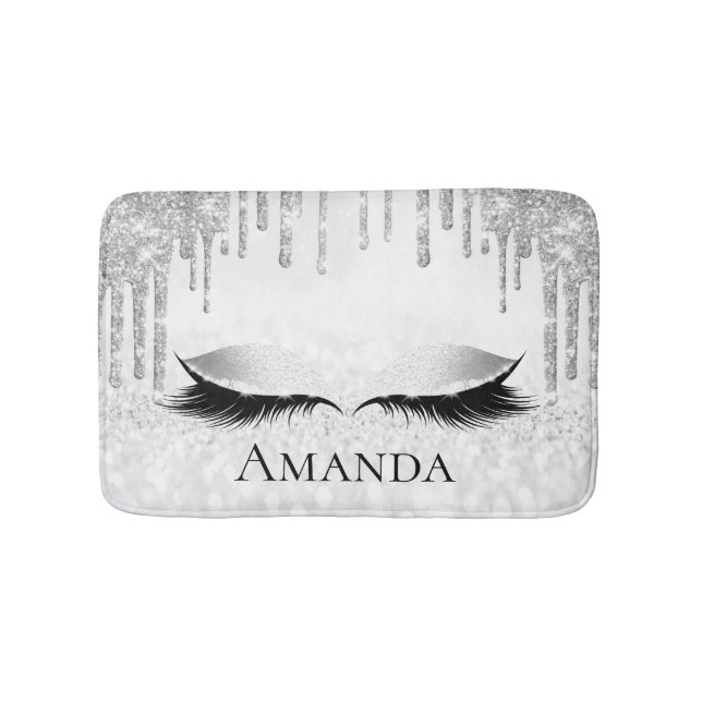 Drips Silver Eyes Glitter Name Monogram Gray Bath Mat (Front)