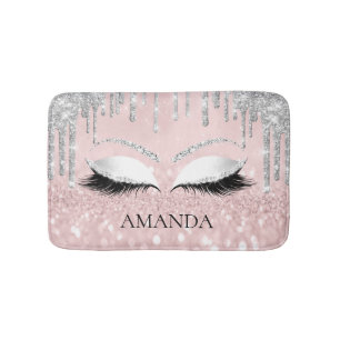 Drips Silver Glam Name Eyes Lashes Glitter Blush Bath Mat