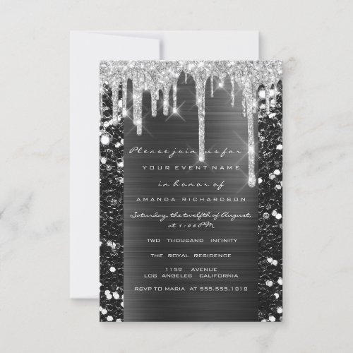 Drips Silver Gray Black Bridal Shower Sweet 16th  Invitation