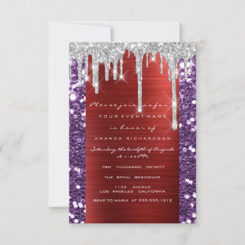 Drips Silver Gray Purple Bridal Shower Sweet 16th  Invitation