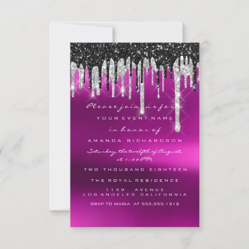 Drips Silver Pink Bridal Sweet 16th Wedding Invitation