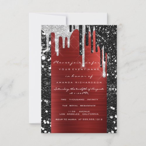 Drips Silver Red Black Bridal Shower Sweet 16th Invitation