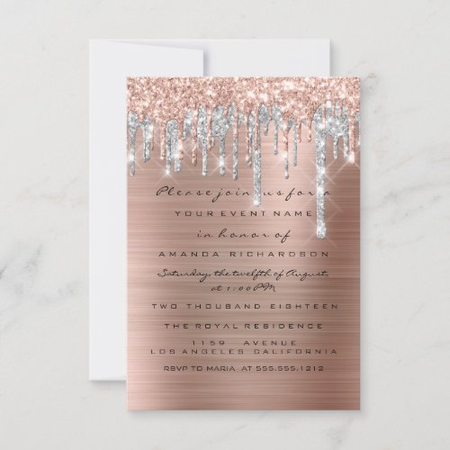 Drips Silver Rose  Bridal Sweet 16th Wedding Invitation