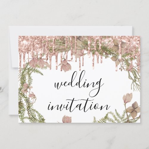 Drips Spark Wedding Bridal Rose Florals White Invitation