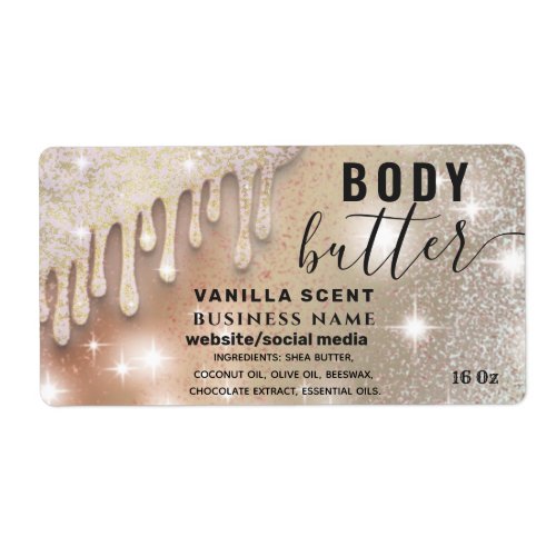 Drips sparkle glittery script body butter label