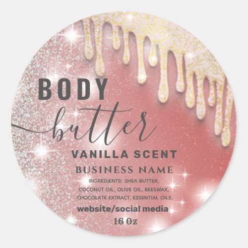 Drips sparkle glittery script body butter label