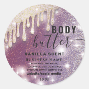 Drips sparkle glittery script body butter label