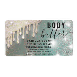 Drips sparkle glittery script body butter label
