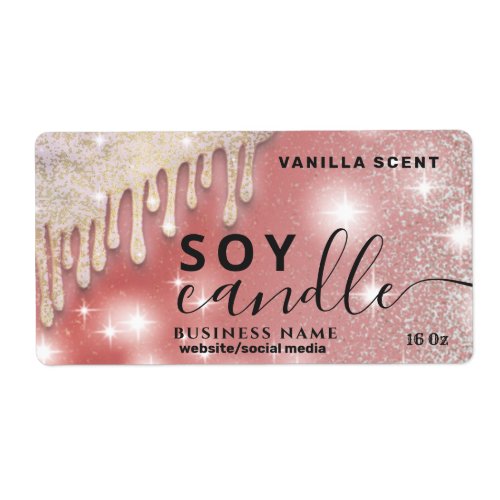 Drips sparkle glittery script soy candle label