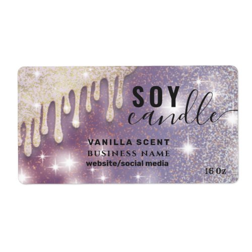 Drips sparkle glittery script soy candle label