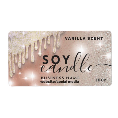 Drips sparkle glittery script soy candle label