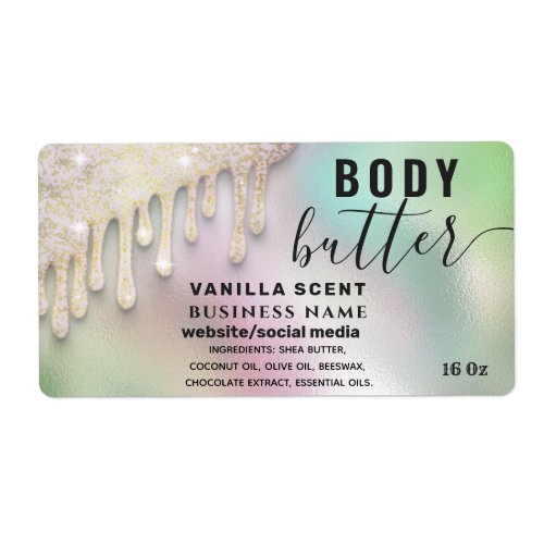 Drips sparkle holographic script body butter label