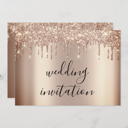 Drips Sparkly Wedding Rose Gold Glitter Effect Invitation