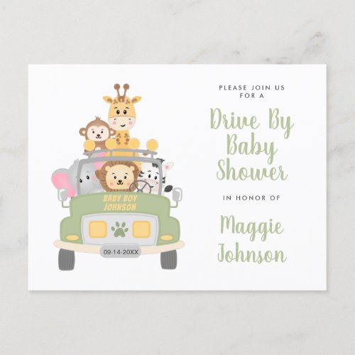 Drive By Animal Safari Cute Baby Shower Invitation Postcard