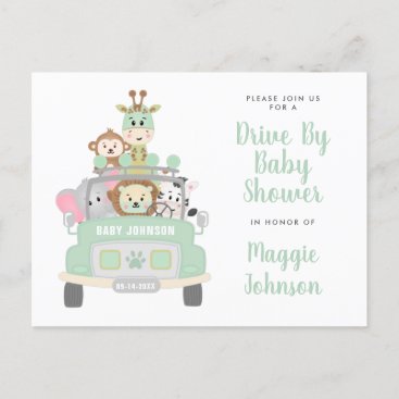 Drive By Animal Safari Cute Mint Green Baby Shower Invitation Postcard