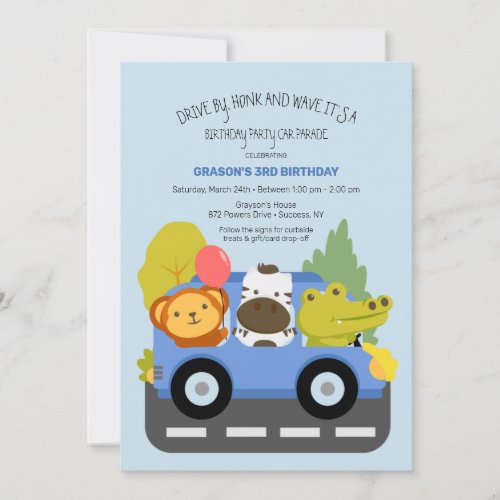 Drive By Animals Birthday Party Parade Invitation