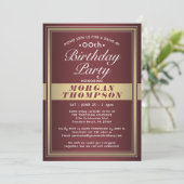 Drive-By Any Birthday Burgundy Gold & White Party Invitation (Standing Front)