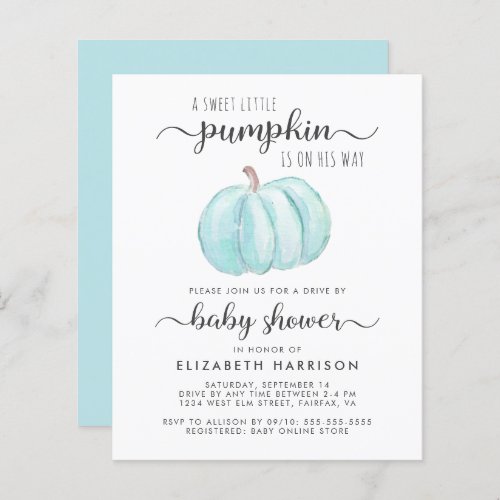 Drive By Baby Boy Shower Blue Pumpkin Invitation