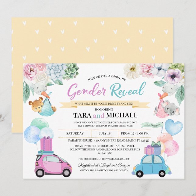Drive By Baby Gender Reveal Invitation (Front/Back)