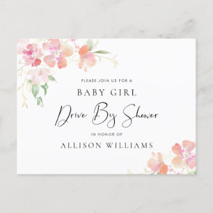 Drive By Baby Girl Shower Floral Pink Coral Gold Invitation Postcard