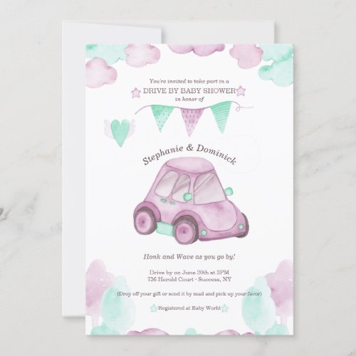 Drive By Baby Girl Shower Invitation