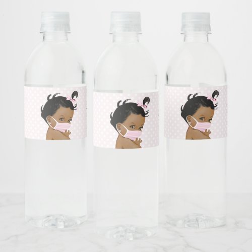Drive By Baby Shower African American Baby Mask Water Bottle Label