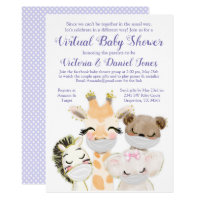 Drive By Baby Shower Baby Animals with Masks Invitation