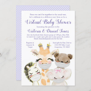 Drive By Baby Shower Baby Animals with Masks Invitation
