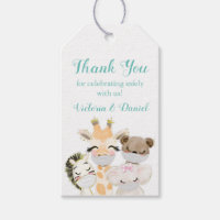 Drive By Baby Shower Baby Animals With Masks Teal Gift Tags