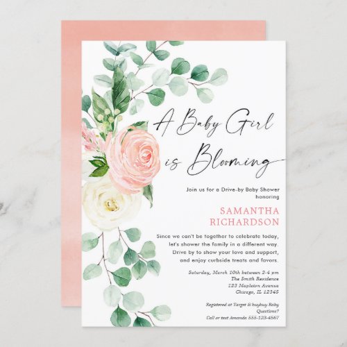 Drive by baby shower Baby girl is blooming spring Invitation