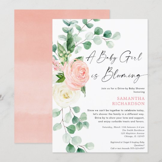 Drive by baby shower Baby girl is blooming spring Invitation