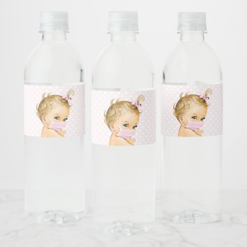 Drive By Baby Shower Baby Girl Wearing Mask Water Bottle Label