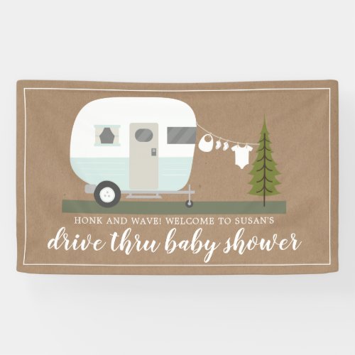 Drive By Baby Shower Blue Camper Woodland Neutral Banner