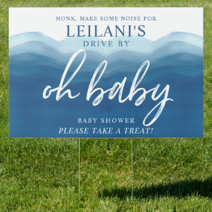 Drive-By Baby Shower Blue Ombre Watercolor Sign