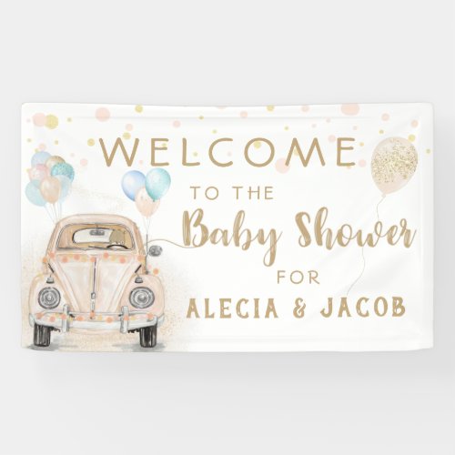 Drive By Baby Shower Car Gold Peach Banner