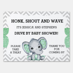 Drive By Baby Shower Elephant Chevron Glitter Sign