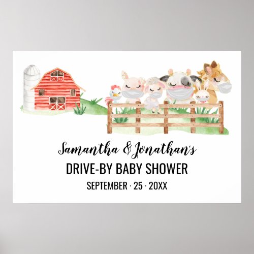 Drive_by Baby Shower Farm Baby Animals Poster