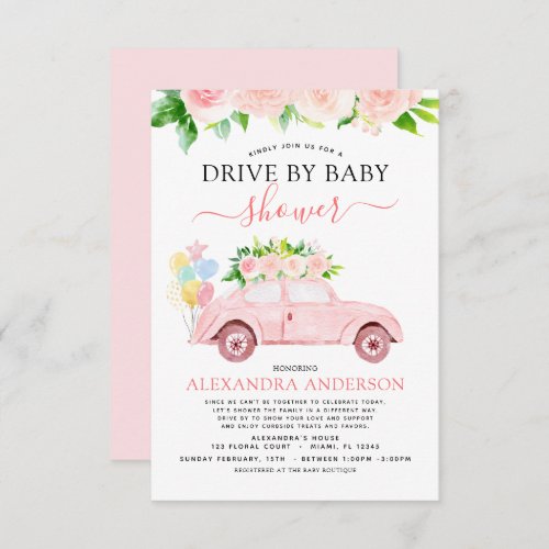 Drive By Baby Shower Floral Blush Pink Invitation